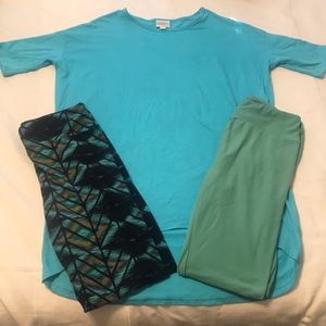 LuLaRoe Irma & 2 Pairs of OS Leggings